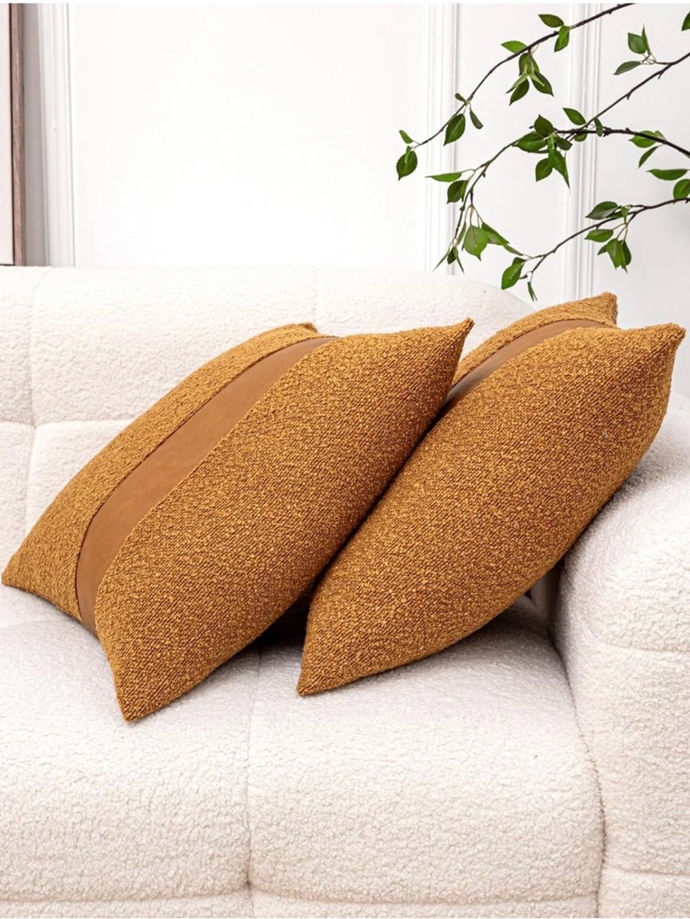 Throw Pillows with Leather Accent - Set of 2